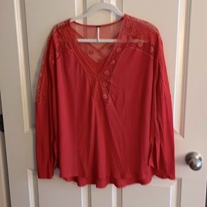 Free people v-neck top with lace detail